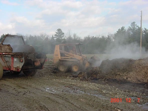 Steam from loading a pile that was still cooking.